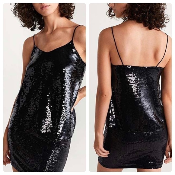 𝅺new Mango Black Sequin Nera Tank Top US XS - Picture 1 of 6